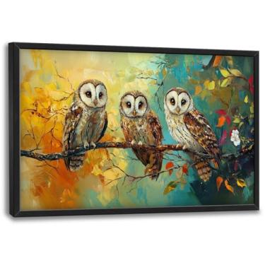 Imagem de Arte de parede de coruja grande, imagens de corujas negras extras, pintura de impressões em tela de animais grandes, arte emoldurada de pássaros, para sala de estar, quarto, sala de jantar, escritório
