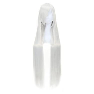Imagem de Peruca de cabelo com franja lateral reta longa de 80 cm para cosplay peruca de anime colorida para festa, branca