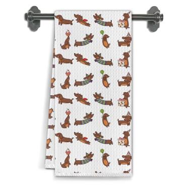 Imagem de Elefeltclave Toalhas de cozinha Dachshund, presentes para amantes de cães Weiner, toalhas de chá para decoração de cozinha, toalha de mão decorativa para banheiro, 40 x 61 cm