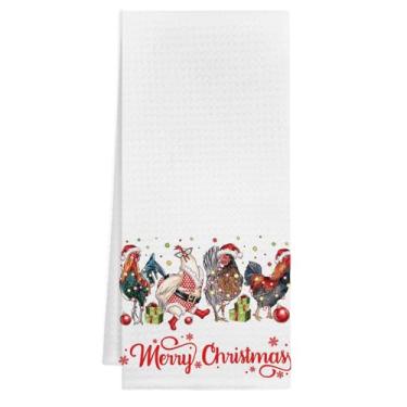 Imagem de Likjad Toalhas de cozinha engraçadas de Natal de frango, presentes para amantes de frango, Feliz Natal, galo, galo, fazenda, animal, decorativo, prato de mão, toalhas de chá para banheiro, cozinha, 40