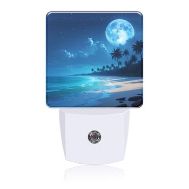 Imagem de Luz noturna, praia, lua, luz noturna, conectada à parede com sensor de crepúsculo ao amanhecer, luz noturna para decoração de quarto feminino, masculino, corredor, cozinha, banheiro, berçário, escadas