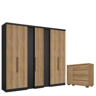 Imagem de Guarda Roupa Casal Selecto 7 Portas Preto Capuccino E Cômoda Com Porta Aurora Cappuccino - Thb