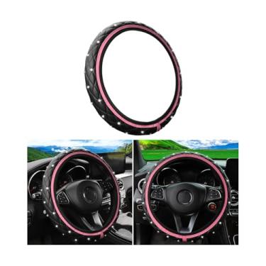 Imagem de Sandfren Capa de volante de carro brilhante, protetor de volante antiderrapante de couro elástico com strass de cristal de 37-38 cm, acessórios de decoração de interiores automotivos, universal para