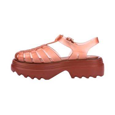 Imagem de Melissa Sandálias femininas Possession Platform II Jelly – Plataforma grossa clássica estilo pescador com tira ajustável no tornozelo, sola leve de EVA e tração antiderrapante, Marrom transparente, 37