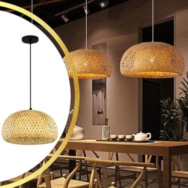 Imagem de Luminária Pendente 38Cm Lustre Teto Bambu Natural Gimpo