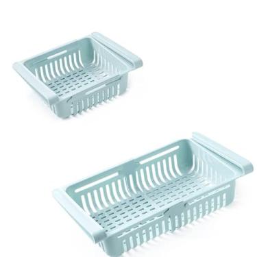 Imagem de Organizador de gaveta de geladeira Sunicon, caixa de armazenamento retrátil multifuncional que economiza espaço, para armazenamento de frutas e vegetais na cozinha, freezer, (Bleu clair 20,5*16,4*7,6)