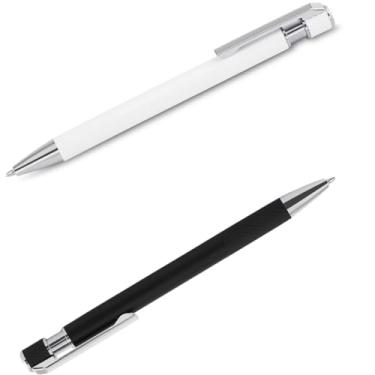 Imagem de Caneta esferográfica com corpo em alumínio reciclado, acionador e clipe cromado, escrita em tinta azul. Refil substituível tipo Parker. (Branco e Preto)