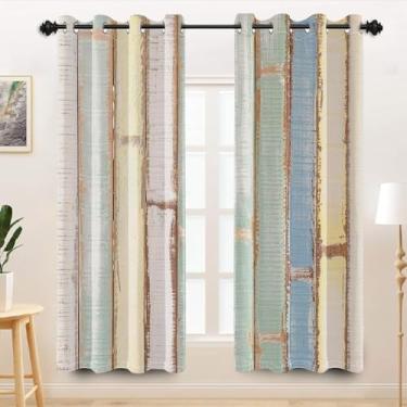 Imagem de TTQYFNM Cortinas blecaute de porta de celeiro de madeira rústica vila colorida de madeira vintage fazenda, cortinas de janela para quarto, sala de estar, cozinha, ilhós, tratamentos de janela
