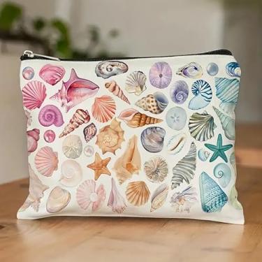 Imagem de Presentes temáticos de oceano para mulheres, bolsas de maquiagem costeira do mar, estrela-do-mar, coral, concha, praia, cosméticos, Natal, meninas, viagens, lembrancinhas, presentes para amantes do