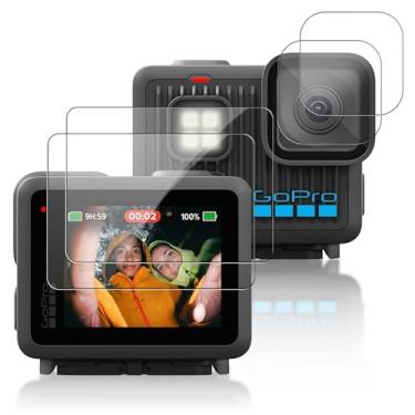Imagem de NOUKAJU [Pacote com 2 + 2] Protetor de tela para GoPro LIT Hero, vidro temperado HD, dureza 9h, arranhões, anti-impressão digital, protetor de filme de vidro temperado para câmera GoPro LIT Hero