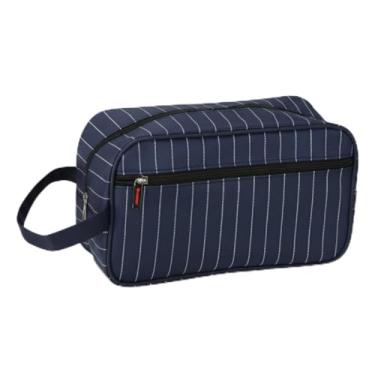 Imagem de Necessaire Masculina Listrada, Bolsa com Alça e Zíper para Produtos de Higiene Pessoal e Viagem (Marinho)