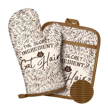 Imagem de Slohif Luvas de forno e suporte de panela engraçadas para mulheres - Luvas de forno de cozinha fofas e resistentes ao calor 100% algodão, suporte de panela de superfície de silicone antiderrapante