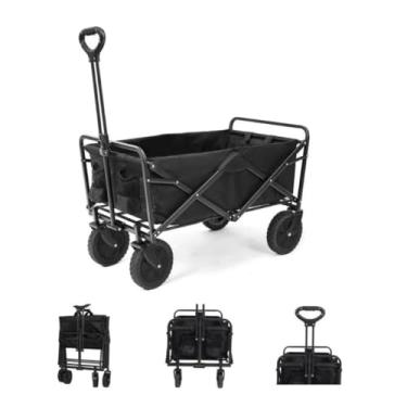 Imagem de Carrinho de Carga Dobrável Multiuso, Preto, Estrutura em Aço e Lona Removível, 75x73x44,5cm, Capacidade 150kg, com 4 Rodas e Alça Retrátil