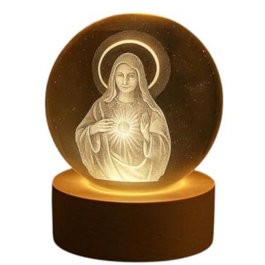 Imagem de MINI LUMINÁRIA MESA DEVOCIONAL REDONA SAGRADO CORAÇÃO MARIA