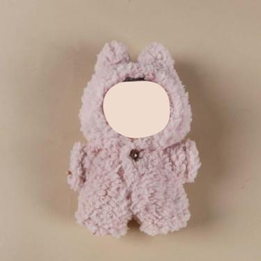 Imagem de Compatível com Labubu (sem boneca) - Macacão rosa fofo de uma peça com decoração de botão, roupa de boneca de 15 cm/17 cm (rosa)