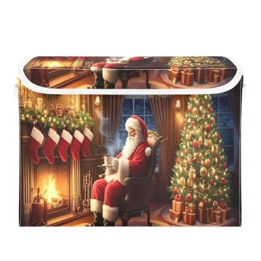 Imagem de SEHANY Cestas de armazenamento de Papai Noel de Natal com tampas, organizador de caixas de armazenamento de tecido para armário de roupas, cobertor de escritório, berçário, 42 x 32 x 30 cm