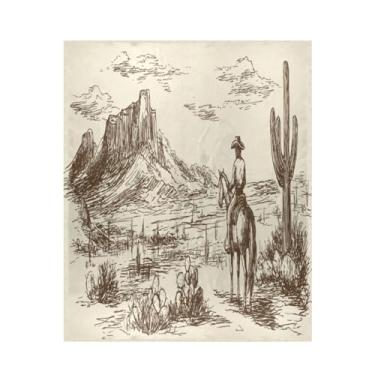 Imagem de ATTX Cobertor de microfibra de veludo com estampa de caubói do deserto ocidental - Cobertor de cama leve ultra macio para sofá, cama, 127 x 152 cm #150