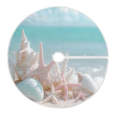 Imagem de Blueangle Saia de árvore de Natal de 90 cm com conchas na praia - poliéster macio e resistente a rugas, decoração de férias para festas de Natal, árvore festiva e decoração de casa (30)