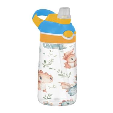 Imagem de SEHANY Garrafa de água infantil engraçada de dinossauro, durável Tritan livre de BPA, copo de água de plástico transparente para crianças pequenas, garrafas de água esportivas de boca de pato à prova