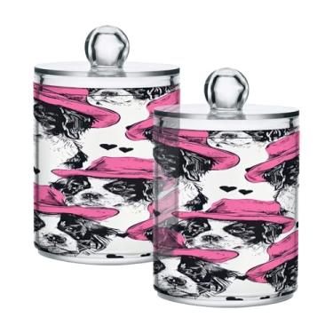 Imagem de ATTX Pink Hats Dispensador de suporte Qtip de cachorro para bola de algodão, cotonete, frasco de boticário transparente, decoração de casa, pote de armazenamento de cozinha, pacote com 2 (101)