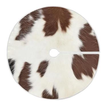 Imagem de Blueangle Saia de árvore de Natal de vaca com estampa marrom branca de 120 cm - poliéster macio e resistente a rugas, decoração de férias para festas de Natal, árvore festiva e decoração de casa (170)