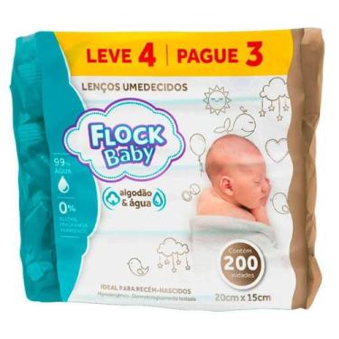 Imagem de Conjunto Lenços Umedecidos Flock Baby Algodão & Água 20cm x 15cm 200 U