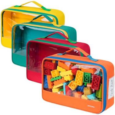 Imagem de 4 Pack Toy Storage Bags, Classic Travel Organizer Case with Zipper Fits for Lego Bricks, Board Game, Puzzles, Toy Cars, Building Blocks and Kids Books
