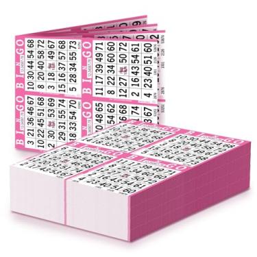 Imagem de Folhas de papel de bingo – 4 faces, 20 x 20 cm – Pacote com 750 cartões de bingo descartáveis – Papel Dauber reciclável para idosos, adultos e eventos comunitários (rosa)