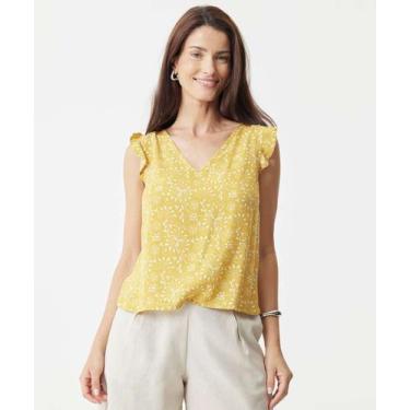 Imagem de Blusa Regata Feminina Babado Estampada Marisa-73849, Amarelo, P