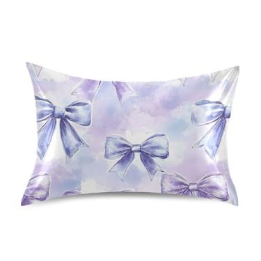 Imagem de SEHANY Capas de almofada de seda com laço roxo para cabelo e pele, capas de almofada de cetim respiráveis macias e refrescantes com fecho de envelope, tamanho king (50 x 66 cm)