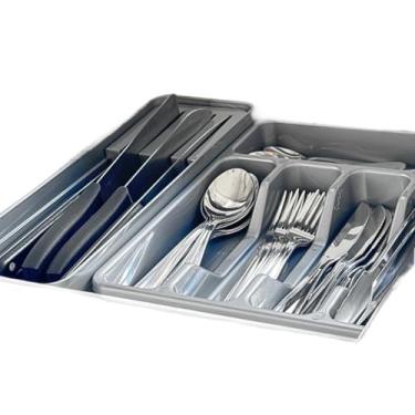 Imagem de Organizador De Talheres Para Gaveta, Organizador De Talheres DuráVel Com DivisóRias(1,PORTA TALHER +PORTA FACA CINZA)