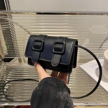 Imagem de Bolsa feminina de alça superior com trava pequena bolsa quadrada bolsa transversal de ombro único com alças de ombro removíveis ajustáveis, Preto, Simples