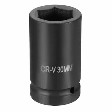 Imagem de HARFINGTON Soquete de impacto de 6 pontos 2,5 cm soquete métrico de 30 mm CR-V soquete sextavado de eixo de aço para reparo de porcas de eixo de máquina, preto