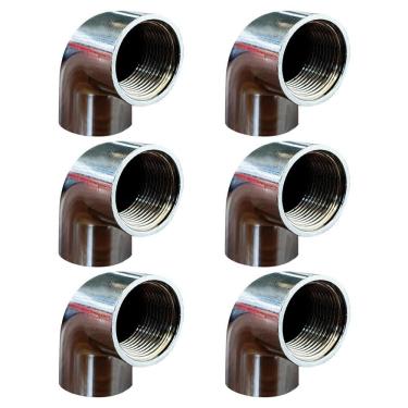 Imagem de Kit 6 Joelho Cotovelo Curva 90º Metal Cromado Fêmea 1/2``