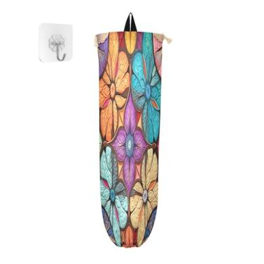 Imagem de Wassud Pacote com 2 porta-sacos plásticos florais coloridos, suporte de parede para sacola de mercearia, armazenamento de cozinha para decoração de despensa de cozinha em casa