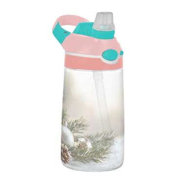 Imagem de YETTASBIN Garrafa de água infantil bola de Natal 473 ml com tampa de canudo para meninos Gril - copo esportivo reutilizável à prova de vazamento livre de BPA transparente Tritan com gancho para escola