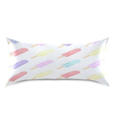 Imagem de xigua Fronha de cetim colorida com picolés para cabelo e pele, lavável à máquina, antiderrapante, refrescante, travesseiro, cama king size, com fecho de envelope, 50,8 cm x 101,6 cm