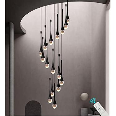 Imagem de Lustre pendente ajustável de cristal em formato de gota, com 16 luzes, 305 cm (120") de comprimento, estilo bolha, preto, ideal para escadas, entradas com pé direito alto, lofts e tetos incl
