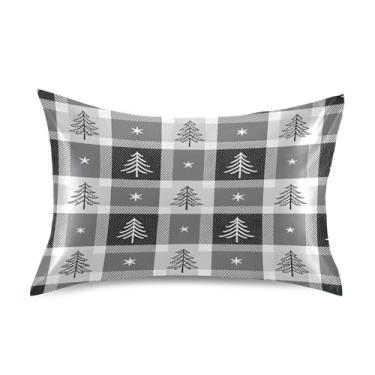 Imagem de Wassud Fronha de cetim cinza xadrez de Natal para cabelo e pele fronhas de seda lisa tamanho padrão capas de travesseiro respiráveis com fecho de envelope