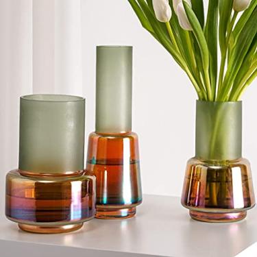 Imagem de YYBOES Vaso de vidro para flores, vaso de flores para flores, vaso de luxo leve decoração de vidro transparente sala de estar arranjo de flores secas criativo simples gradiente arte de vidro fosco