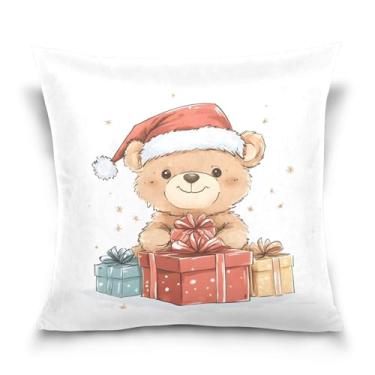Imagem de Wassud Capa de almofada decorativa de Natal com urso fofo 50 x 50 cm para sofá, sofá, casa, casa de fazenda, decoração de quarto