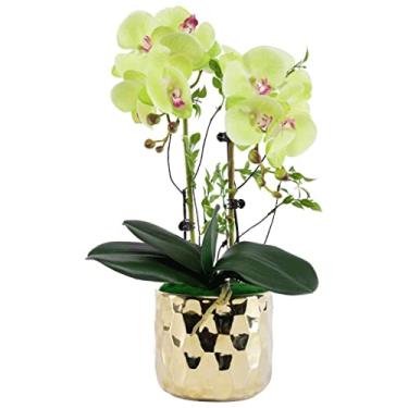 Imagem de LMJYU Orquídea Flores artificiais orquídeas artificiais Phalaenopsis flores com vaso mantêm pétalas cheias e flores artificiais macias permanecem frescas e bonitas