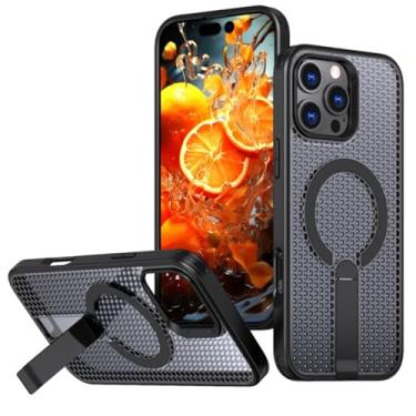 Imagem de IRTGFG Capa magnética com dissipação de calor e resfriamento para iPhone 16E, à prova de choque, com suporte oculto (para iPhone 16E/preto)