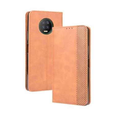 Imagem de Capa flip de couro para Infinix Note 7,Flip magnético retro,Caso de telefone de couro PU,Design de carteira com 3 slots de cartão e 1 clipe de dinheiro -Brown