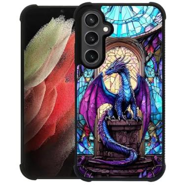 Imagem de WANKBLC Compatível com Samsung Galaxy S23 FE, proteção à prova de choque para homens mulheres antiderrapante para Samsung Galaxy S23 FE Crazy Pattern Vitral Azul Roxo Diamante Dragão