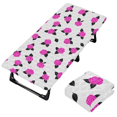 Imagem de Burbuja Lençol de berço de rosas rosa para crianças, lençol de cochilo acolchoado portátil com faixa elástica para meninas e meninos, lavável na máquina, 63,5 x 127 cm