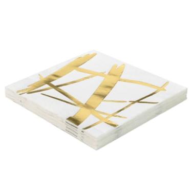 Imagem de Guardanapo Branco com Dourado 33x33cm para Festas ou Découpage - 20unds