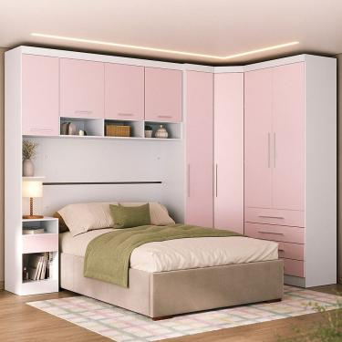 Imagem de Quarto Modulado Queen de Canto com Guarda-roupas Maleiro e Cabeceira Alpes Master Luciane Moveis