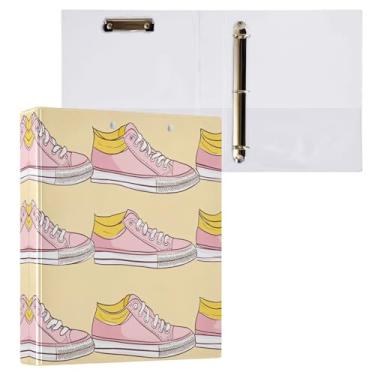 Imagem de STAYTOP Organizador de fichário redondo de sapatos de desenhos animados coloridos, fichário de 3 anéis com prancheta (carta A4), fichário fofo para material de escritório escolar