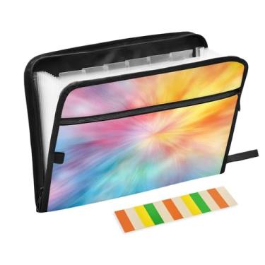 Imagem de CEBUGI Pasta expansível de 13 bolsos, impermeável, sanfonada, organizador de arquivos com etiquetas tamanho A4, organizador de documentos de papel para escola, escritório, colorido, tie-dye
